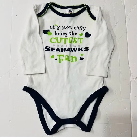 NFL Seattle Seahawks Baby Bodysuit - White and Navy with Green Accents - Picture 1 of 4